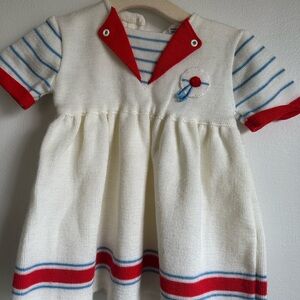 Vintage Striped Baby Dress with Red Accents